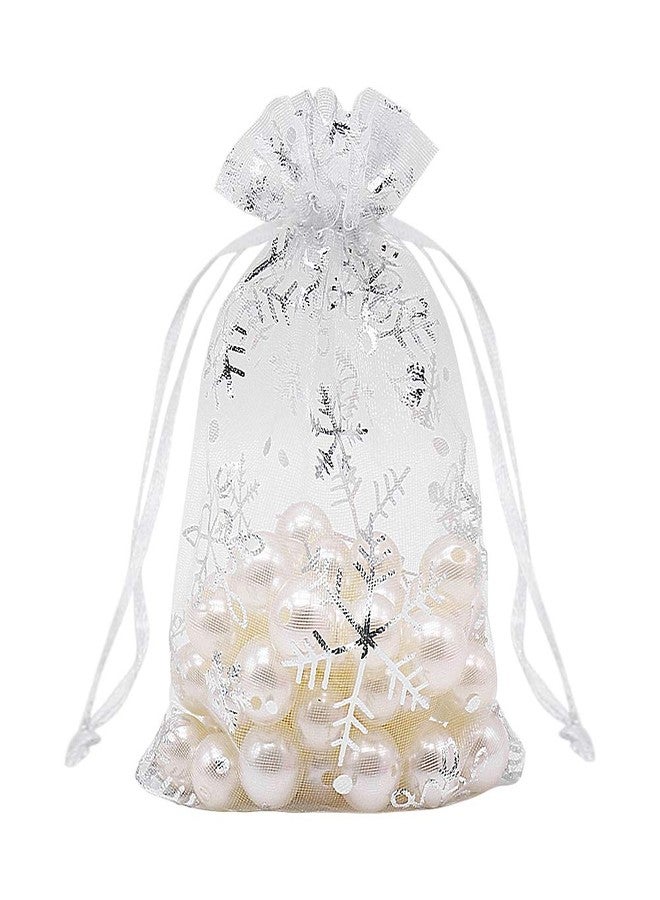 HRX Package 100pcs Snowflake Organza Gift Bags Christmas 4x6 inch, Small White Mesh Jewelry Pouches Little Drawstring Candy Bags - Image 3